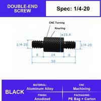 Plaque de montage pour caméra 1/4 pouce en aluminium anodisé noir avec vis à double extrémité pour caméra d'action, support de trépied CCTV