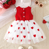 Robe d'été pour filles, vêtements pour enfants, fabricant de vêtements pour enfants, robe de bébé en tulle rouge et blanc avec nœud en forme de cœur, vêtements pour enfants en vrac