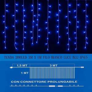 ไฟม่านโกลก้า 200LED 3 ม. X 1 ม. สายไฟสีขาว แสงสีฟ้า IP65 ไฟสำหรับงานปาร์ตี้ - Product Image 3