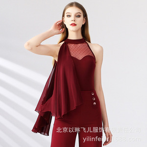 Vendita calda di alta qualità moda elegante maglia <span class=keywords><strong>Sexy</strong></span> da donna ragazze senza maniche balletto latino ballo da sala da ballo Top - Product Image 3