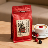 Sachet refermable à fond plat avec logo personnalisé, imprimé, pour café, avec valve et fermeture éclair, 100g 250g 500g 1kg, emballage alimentaire