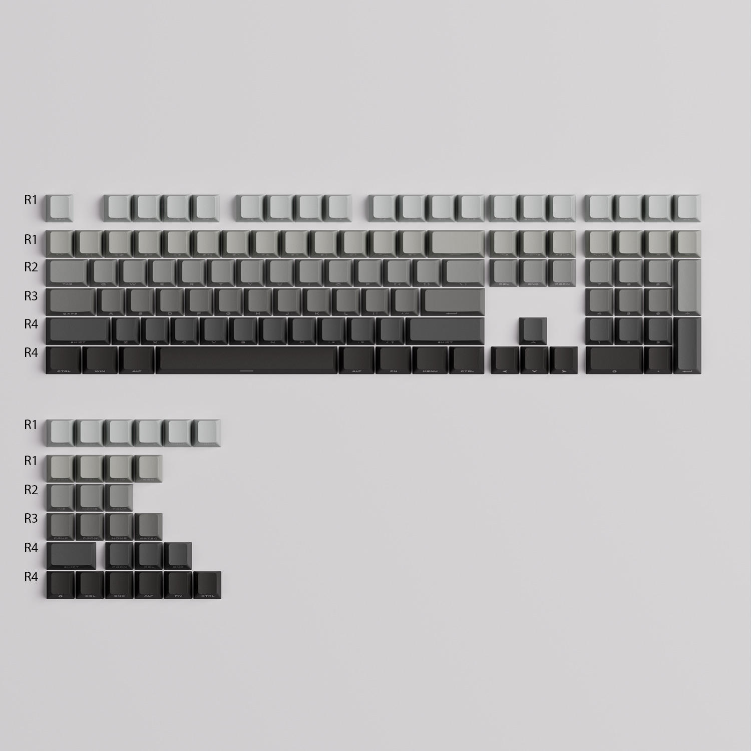 Juego de teclas degradadas en negro (135 teclas)