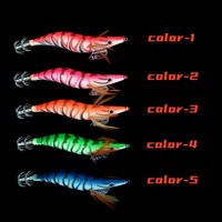 Leurre de pêche multi-tailles lumineux en bois, imitation crevette bionique à dos couteau, avec motif lotus