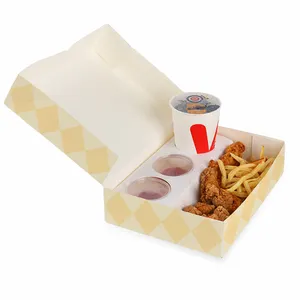 LOKYO Ramah Lingkungan Ayam Goreng Cetak Kustom Mengambil Makanan Cepat Saji Kemasan Kotak Kertas dengan Nampan