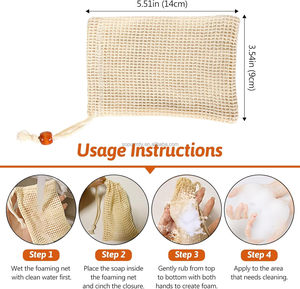 Sac à savon en coton naturel avec logo personnalisé, pochette en filet écologique pour savons exfoliants moussants à séchage rapide, mini sac en filet - Product Image 2