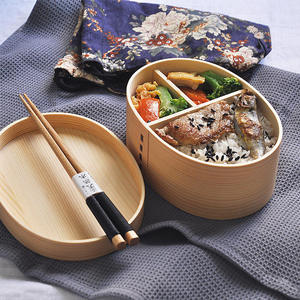 Wholesale Retro Portable Japan Double Wooden Lid Split Portable Lunch Box for Sushi Picnic Tableware Box