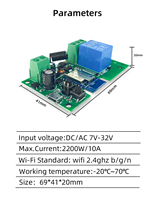 Module de relais intelligent Tuya WiFi 433 MHz USB 5V 7-32V 220V 1 canal 10A pour porte de garage compatible Alexa Google Home