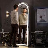 Grand miroir de salle de bain LED en forme d'arche, tactile intelligent, anti-buée, mural, éclairé, avec haut-parleur Bluetooth