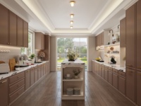 Îlot de cuisine moderne haut de gamme en mélamine style Shaker avec robinet pour villa/hôtel/appartement