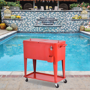 80 QT Extérieur Métal Patio Rolling Drink Cooler Rouge PC Beer Chest Cart Décapsuleur Rectangle Catch Tray pour Boissons - Product Image 6