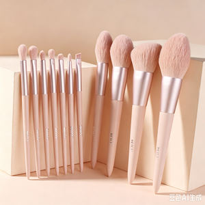 Ensemble de pinceaux de maquillage rose pâle avec logo personnalisé, poils synthétiques, pour poudre, blush, fard à paupières, sourcils, kit de pinceaux pour maquillage beauté - Product Image 1