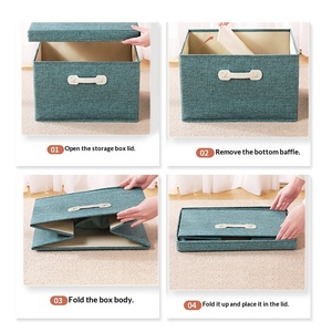 Caja de Almacenamiento Plegable de Algodón y Lino con Tapa, Diseño Moderno, Compartimentos Apilables para Ropa y Juguetes, Ideal para Mudanzas y Organización - Product Image 4