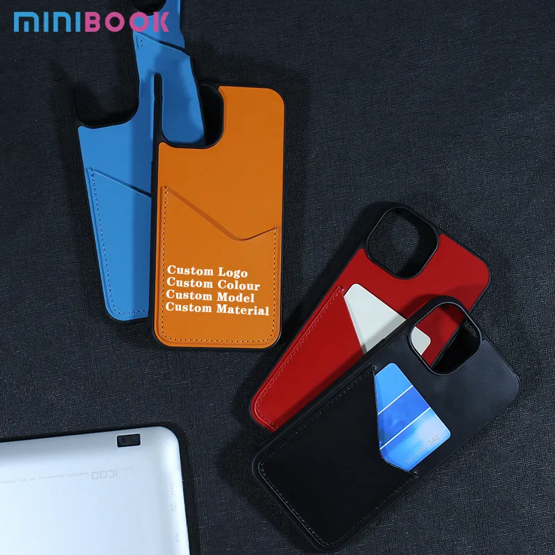 Minibook Multicolor custom genuine leather phone case card holder business logo man sliding phone case for iphone 13 14