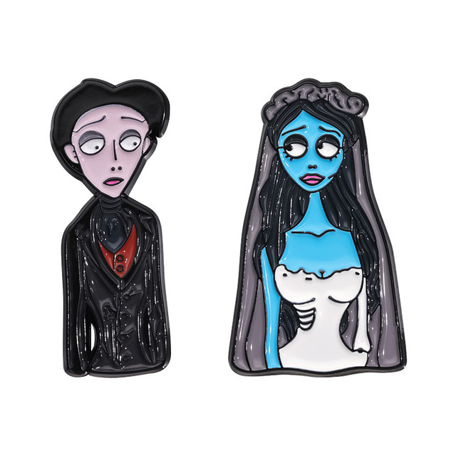 Wholesale Popular Metal Corpse Bride Enamel Pins Horror Movie Character Badges Stocks for Horror Fans and Collectors