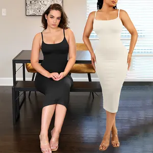 HEXIN nuevo diseño elegante casual negro bodycon vestido 2023 sin costuras Maxi Midi Shaping vestido incorporado shapewear vestidos mujeres