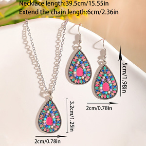Ensemble collier et boucles d'oreilles bohèmes en forme de goutte d'eau, en alliage plaqué argent antique, bijoux de fête pour femmes - Product Image 2