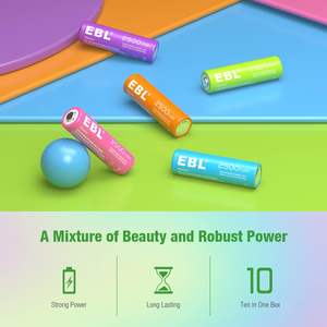 Paquete de 10 Baterías Recargables EBL AA de 2500 mAh Ni-MH, Baterías Doble A Precargadas, Caja de 5 Colores - Product Image 6