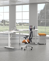 Bureau debout réglable en hauteur OMNI Safety Lock, bureau d'angle en L pour ordinateur avec contrôleur de mémoire