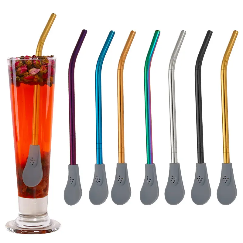 Stainless Steel Silicone Straw Spoon Tea Detachable Filter Mate Straw Reusable Drinking Tools Bar accessory