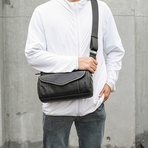 Men's Crossbody Bag Genuine Leather Black Small <b>Square</b> Shoulder Bag Durable Everyday Use Spring 2023 - Product Image 2
