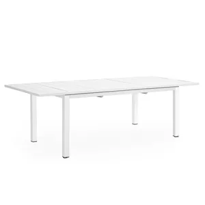 Meja Makan panjang aluminium putih teras dapat diatur peregangan persegi Modern dengan harga terbaik