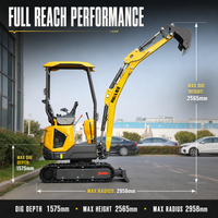 Excavator Mini 1,2 Ton Bersertifikasi CE, Alat Penggali Hidrolik Kompak dengan Trek Karet untuk Konstruksi Kebun dan Pertanian