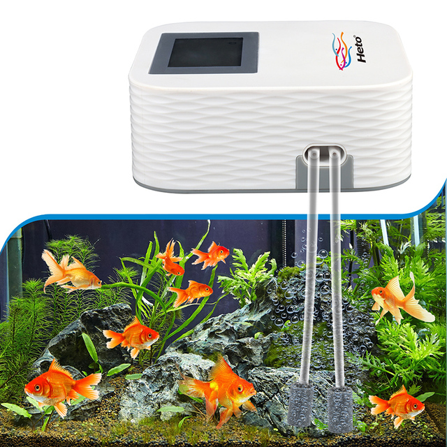 Heto Modern Square Plastic 80GPH Eco-Friendly Battery Air Pump with LCD Screen Check Valve for Aquarium & Hydroponic Systems