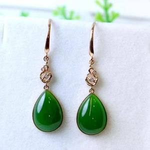 SGARIT Luxury 18K Gold <b>Drop</b> <b>Earrings</b> with Oval Cut Natural Hetian Nephrite Jade Translucent Stone NGTC Certified Size 10x13mm - Product Image 1