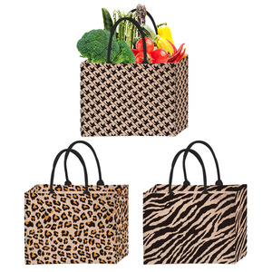 Linen Tote Bag Leopard Print With Bottom And Sides Shopping Bag For Women - Product Image 1