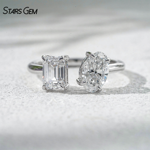 Anillo de Compromiso Ajustable StarsGem de Oro Sólido de 10K con Diamante Cultivado en Laboratorio IGI de 2.0CTW, Corte Esmeralda Ovalado, Bañado en Rodio - Product Image 4