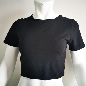 Yaz yüksek kaliteli pamuk Spandex kırpma bayan gömlek özel logo baskı kırpma üst t Shirt kadın kısa kollu pamuk Tee gömlek Tops - Product Image 6