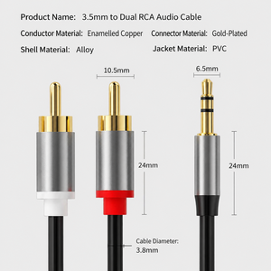 <span class=keywords><strong>Cable</strong></span> <span class=keywords><strong>de</strong></span> <span class=keywords><strong>Audio</strong></span> Estéreo Hi-Fi <span class=keywords><strong>de</strong></span> 3.5mm a Doble RCA, con Núcleo <span class=keywords><strong>de</strong></span> Cobre Esmaltado y Chapado en Oro, Divisor Auxiliar en Y <span class=keywords><strong>para</strong></span> Altavoces <span class=keywords><strong>de</strong></span> Cine en Casa - Product Image 5