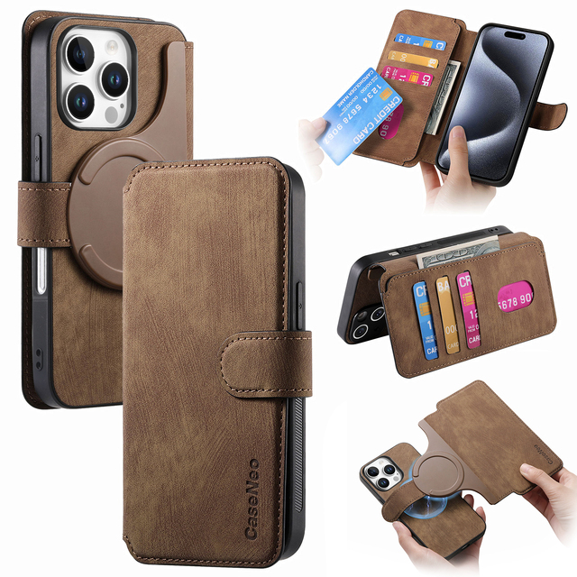 Detachable Card Slot Kickstand Pu Flip Wallet Strong Magnetic Phone case Cover for iphone 17 air Pro Max 16 Se Plus 15 14 13 12
