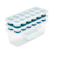 SB TECH Nouveau bac à glaçons rectangulaire en polypropylène bleu à 12 compartiments, monobloc, durable, anti-moisissure, avec couvercle, résistant au congélateur