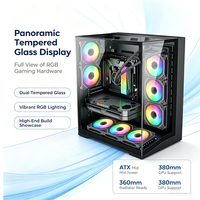 Boîtier de PC de jeu ATX Mid Tower en verre trempé double, compatible avec le refroidissement par eau de 360 mm, GPU de 430 mm de long