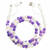 Câble de charge FASHLINK perlé coloré 4-en-1, cordon de charge multi-prise, accessoire de téléphone tendance, cadeau mignon