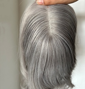 Topper capillaire léger et respirant 100% 120% pour la perte de <span class=keywords><strong>cheveux</strong></span>, avec base mono 4x6, pour usage quotidien, couleur <span class=keywords><strong>gris</strong></span> poivre et sel - Product Image 3
