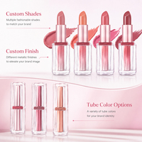 Rouge à lèvres de luxe à effet vague d'eau, tube transparent à paroi épaisse, dégradé or rose, végétalien, avec logo personnalisé, fournisseur OEM de maquillage en marque blanche
