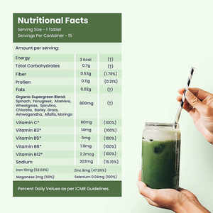 Suplementos vitamínicos de fibra dietética Vitamina C Zinc B6 <span class=keywords><strong>B12</strong></span> Superalimentos vegetales Antioxidantes Suplemento de tableta verde diario efervescente - Product Image 2