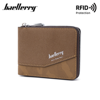 Portefeuille court rétro pour homme, style européen et américain, anti-magnétique, avec fermeture éclair, porte-monnaie, porte-billets RFID, en PU léger