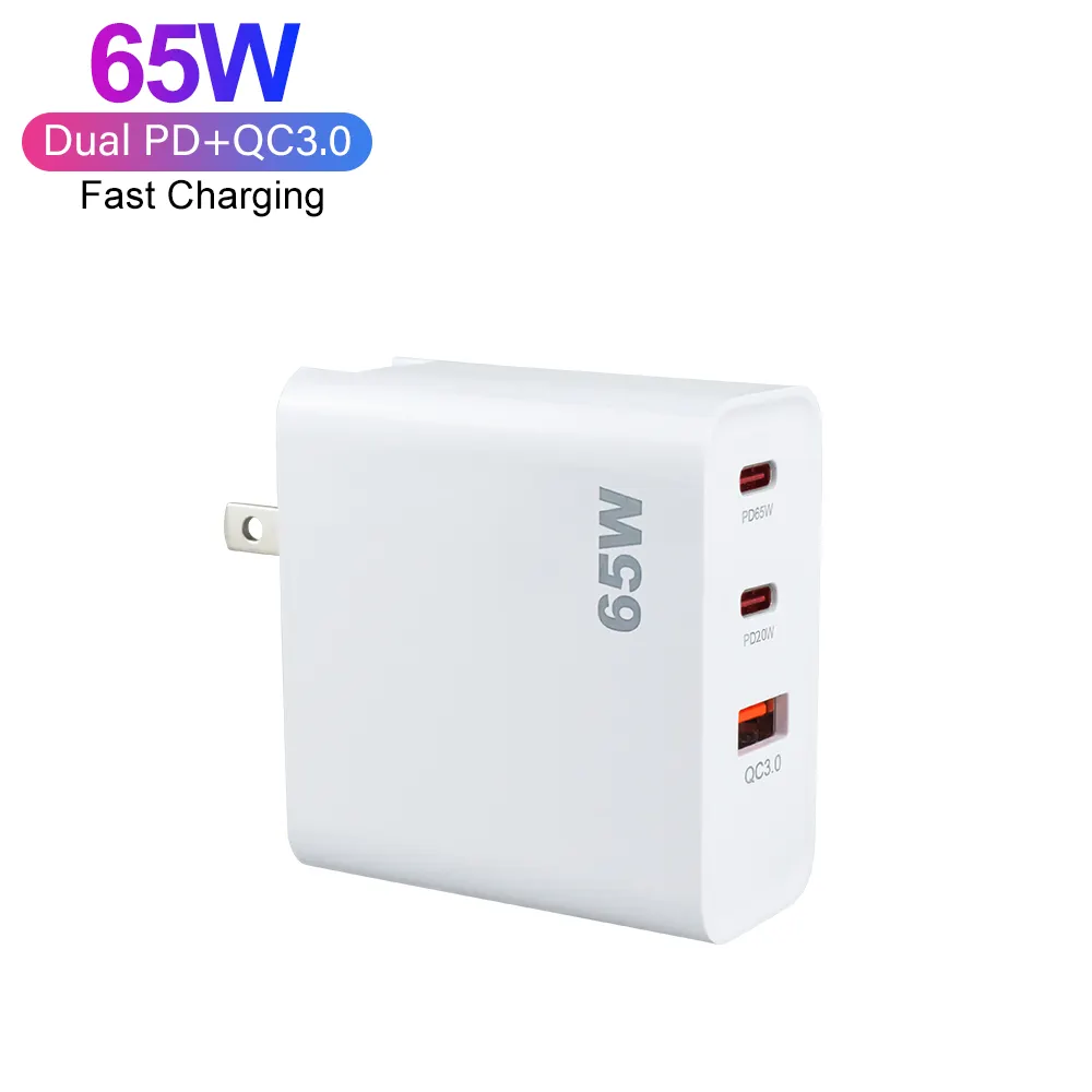 Caricabatterie Super veloce caricabatterie Gan da 65W Dual Ports PD 3.0 adattatore di alimentazione USB C caricatore da muro di tipo C 65W per Tablet portatile per telefono cellulare