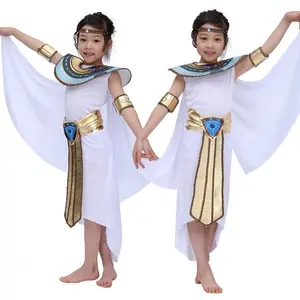 万圣节儿童角色扮演派对表演白色连衣裙埃及公主角色扮演女孩服装