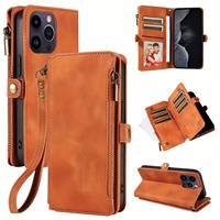 Coque de téléphone pour IPhone 15/14/13/12/11 Pro Max Blocage Portefeuille avec 9 Porte-Cartes de Crédit Fermeture Éclair PU Faux Cuir Housse de Protection
