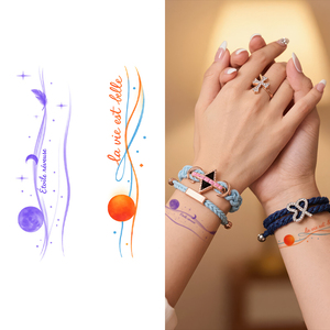 Tatuaggi Temporanei in Carta Ecologica Colorati, Adesivi Estetici Rilassanti con Sole e Luna, Scritte Artistiche Resistenti all'Acqua per il Corpo - Product Image 1