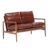 Canapé en cuir et bois massif de style nordique, minimaliste italien, pour salon et chambre, avec revêtement en cuir de vachette pleine fleur et rembourrage en duvet