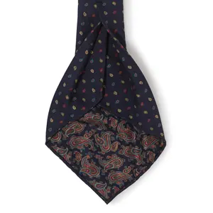 XINLI Neckwear Classic Paisley Printed Untipped Tie Italy Style Full Length Slip Stitch 7 Fold Silk Ties Men
