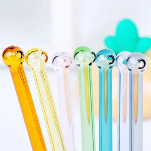 Pailles en verre à tête ronde colorées à haute teneur en borosilicate Ensembles de service de boissons pour enfants