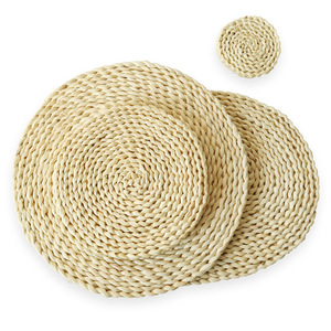Woven Corn Husk <b>Placemats</b> <b>Round</b> 11Cm 22Cm 30Cm 35Cm 30X45Cm Heat Insulating Reusable Home Use Solid Color - Product Image 1