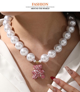 Collar con Colgante <span class=keywords><strong>de</strong></span> Oso con Circonitas Cúbicas y Perla <span class=keywords><strong>de</strong></span> Agua Dulce, Estilo Y2K, Joyería <span class=keywords><strong>de</strong></span> Moda para Mujeres y Niñas, Regalo - Product Image 1
