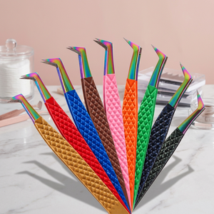 Juego de Pinzas para Pestañas de Acero Inoxidable de Precisión, Puntas Dentadas, Acabado Arcoíris, 8 Colores - Product Image 4
